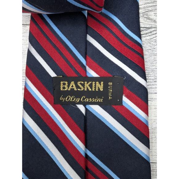 Oleg Cassini Vintage Red White Blue Repp Striped Necktie Diagonal Tie 58" x 4" - Picture 4 of 4